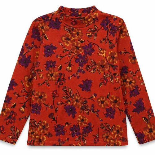 Isle Collection Women’s Red Floral Mock Neck Long Sleeve Pullover Jumper M