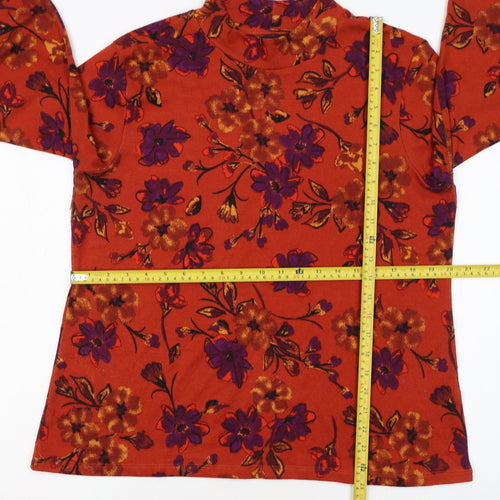 Isle Collection Women’s Red Floral Mock Neck Long Sleeve Pullover Jumper M