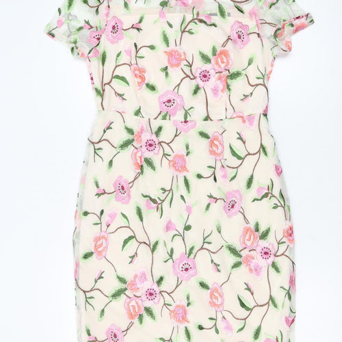 Dorothy Perkins Women Ivory Floral Embroidered Sheath Dress Size 10