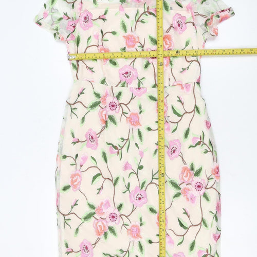 Dorothy Perkins Women Ivory Floral Embroidered Sheath Dress Size 10