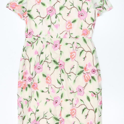 Dorothy Perkins Women Ivory Floral Embroidered Sheath Dress Size 10