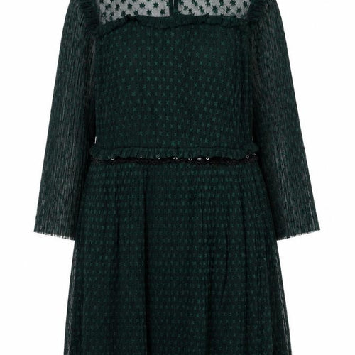 Topshop Women's Green Mesh A-Line Dress Size 14 Long Sleeve Partywear