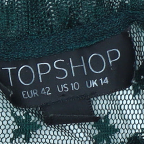 Topshop Women's Green Mesh A-Line Dress Size 14 Long Sleeve Partywear