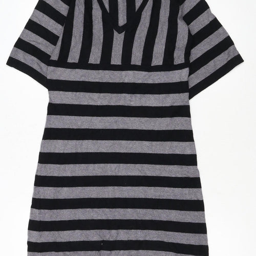 Brave Soul Women’s Grey Black Striped Short Knit Shift Dress S