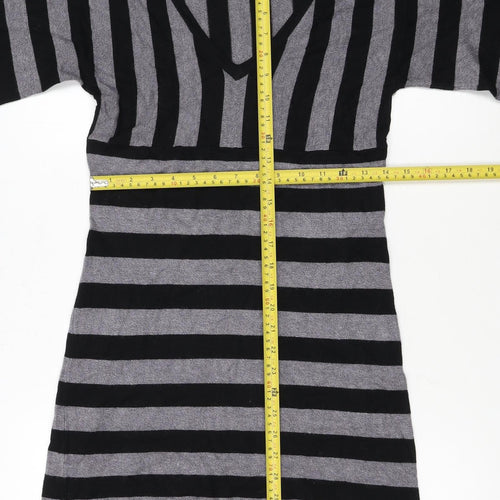 Brave Soul Women’s Grey Black Striped Short Knit Shift Dress S