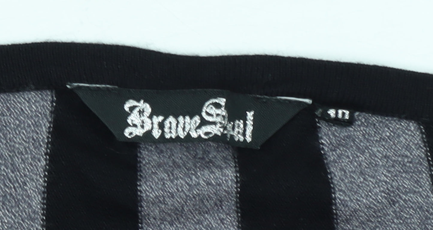 Brave Soul Women’s Grey Black Striped Short Knit Shift Dress S