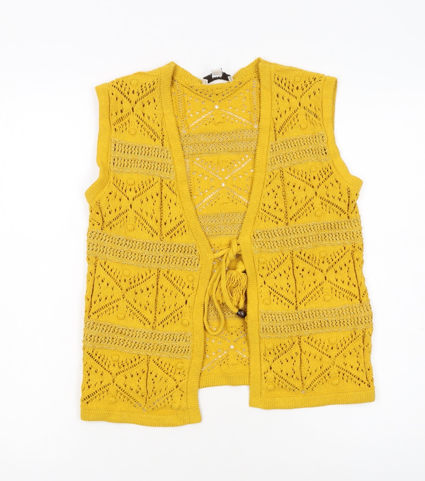 Marks and Spencer Womens Yellow Crochet Knit Open Vest XS