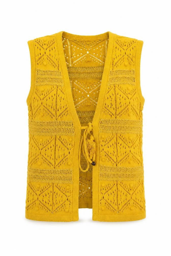 Marks and Spencer Womens Yellow Crochet Knit Open Vest XS