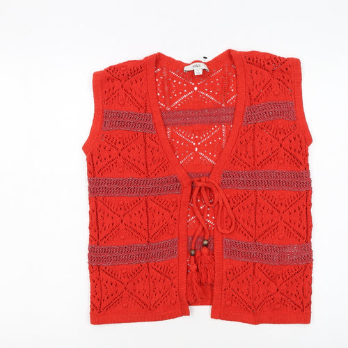 Marks and Spencer Women Red Open Knit Boho Tassel Vest XS