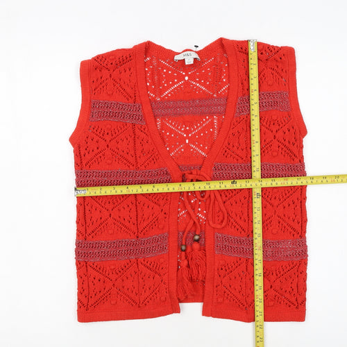 Marks and Spencer Women Red Open Knit Boho Tassel Vest XS