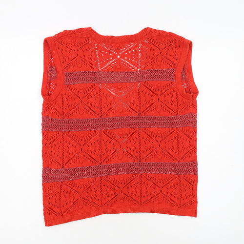 Marks and Spencer Women Red Open Knit Boho Tassel Vest XS