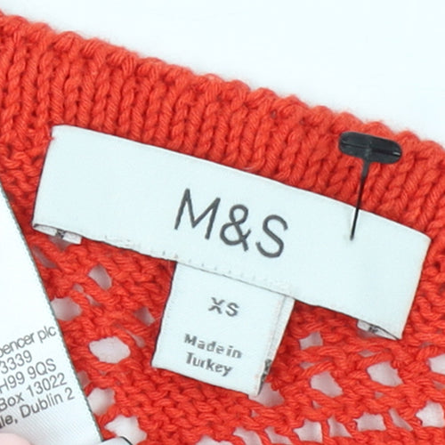 Marks and Spencer Women Red Open Knit Boho Tassel Vest XS