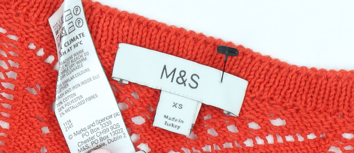 Marks and Spencer Women Red Open Knit Boho Tassel Vest XS