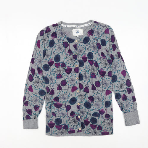 Mantaray Women’s Grey Floral Cotton Cardigan Size 8