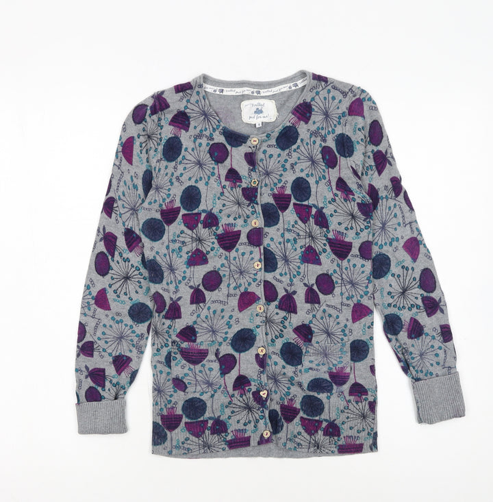Mantaray Women’s Grey Floral Cotton Cardigan Size 8
