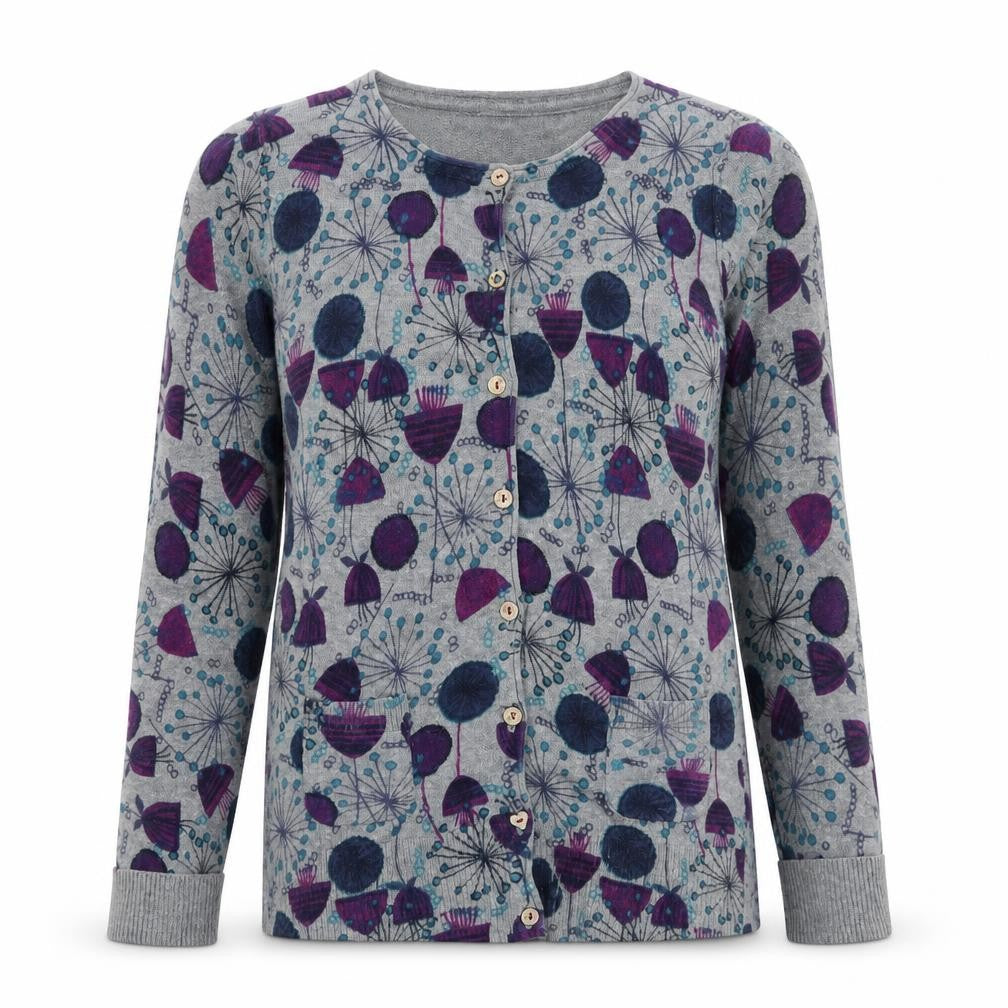 Mantaray Women’s Grey Floral Cotton Cardigan Size 8