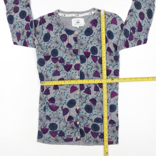 Mantaray Women’s Grey Floral Cotton Cardigan Size 8