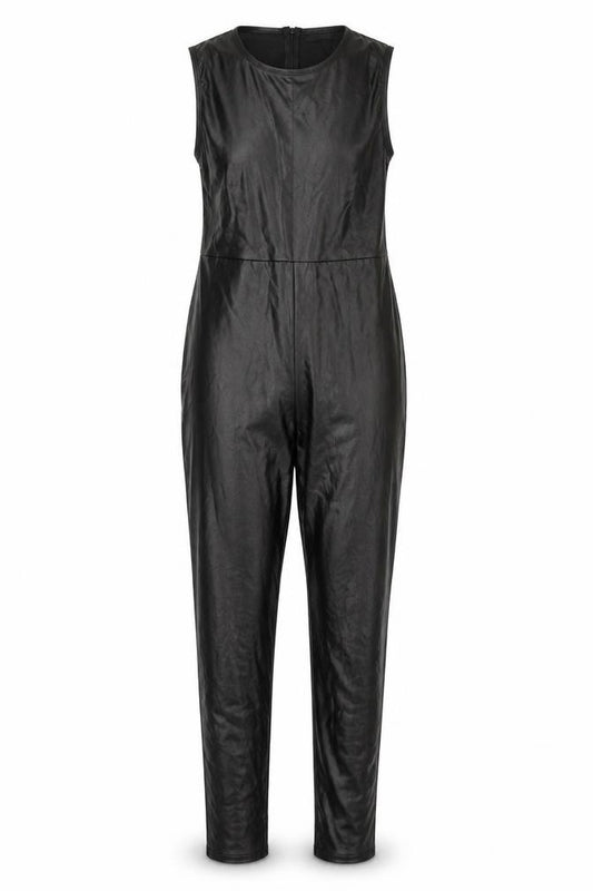 EGO Women's Black Faux Leather Sleeveless Catsuit UK 10