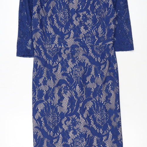 Pied a Terre Womens Blue Lace Sheath Dress Size 10 Partywear
