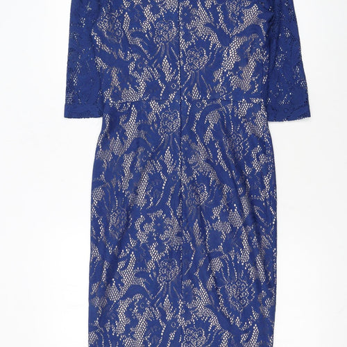 Pied a Terre Womens Blue Lace Sheath Dress Size 10 Partywear