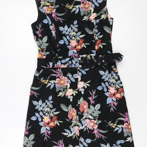 Oasis Women’s Black Floral A-Line Belted Sleeveless Dress UK 8