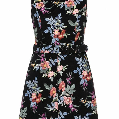 Oasis Women’s Black Floral A-Line Belted Sleeveless Dress UK 8