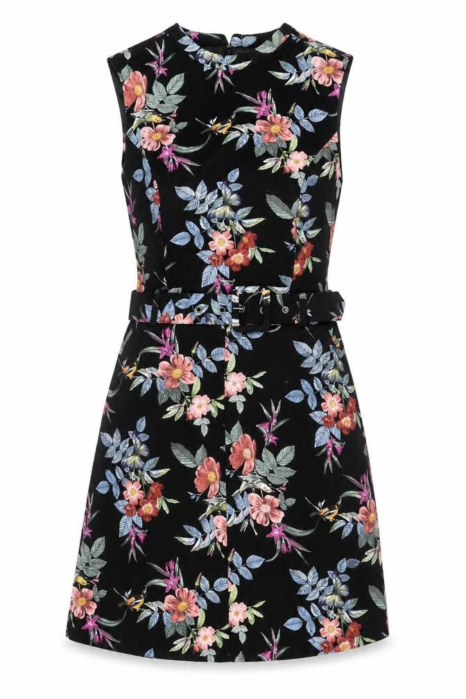 Oasis Women’s Black Floral A-Line Belted Sleeveless Dress UK 8