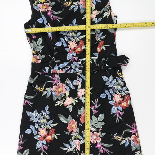 Oasis Women’s Black Floral A-Line Belted Sleeveless Dress UK 8