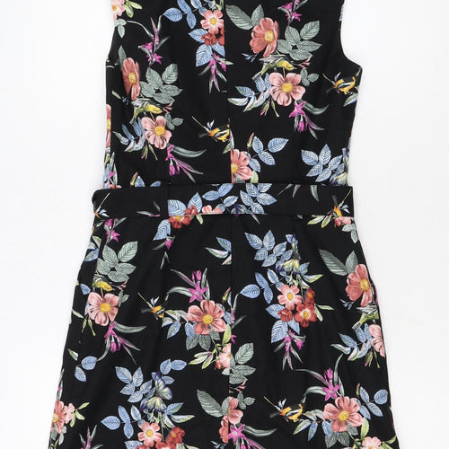 Oasis Women’s Black Floral A-Line Belted Sleeveless Dress UK 8