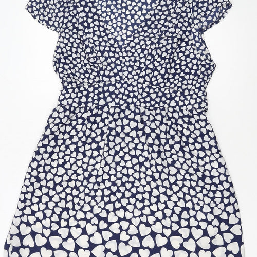 Dorothy Perkins Women Blue Heart Print Fit & Flare Dress Size 14