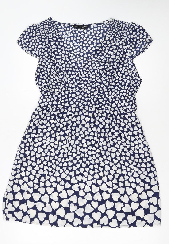 Dorothy Perkins Women Blue Heart Print Fit & Flare Dress Size 14