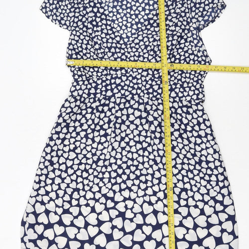 Dorothy Perkins Women Blue Heart Print Fit & Flare Dress Size 14