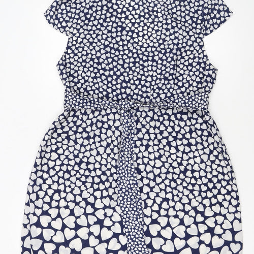 Dorothy Perkins Women Blue Heart Print Fit & Flare Dress Size 14