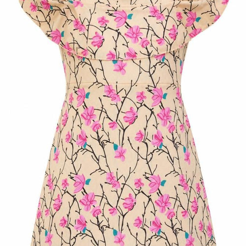 Sassafras Women’s Beige Floral Cold Shoulder Shift Dress L