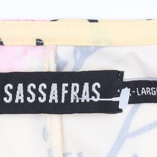 Sassafras Women’s Beige Floral Cold Shoulder Shift Dress L