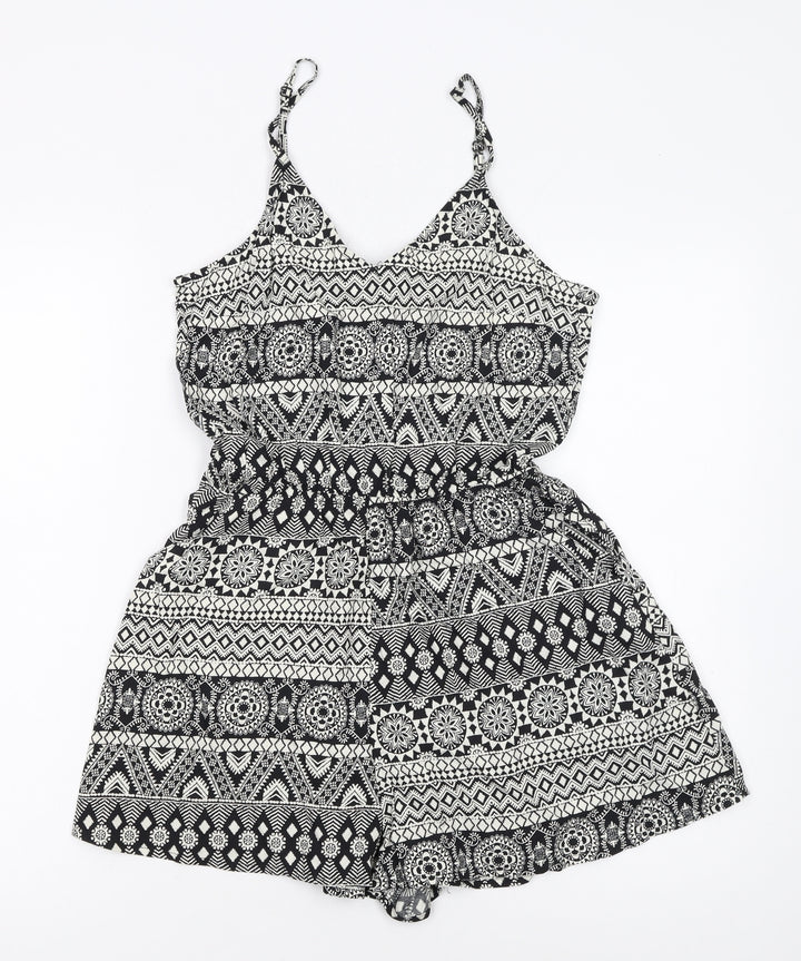 H&M Divided Women's Black & White Sleeveless Playsuit Size 8 Viscose