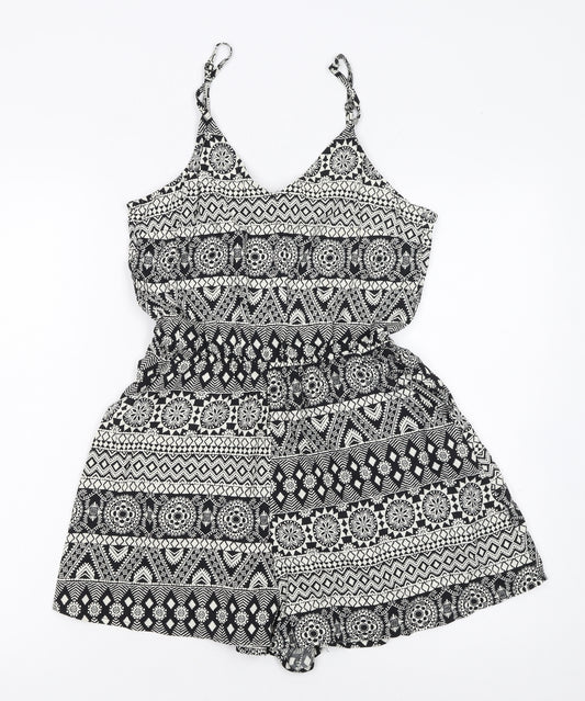 H&M Divided Women's Black & White Sleeveless Playsuit Size 8 Viscose