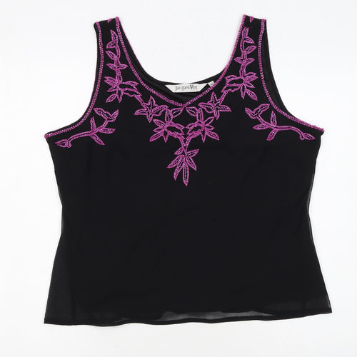 Jacques Vert Women Black Beaded Camisole Tank Top Size 16