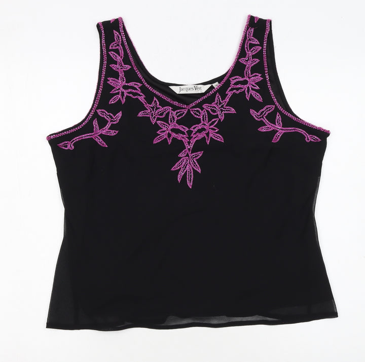 Jacques Vert Women Black Beaded Camisole Tank Top Size 16