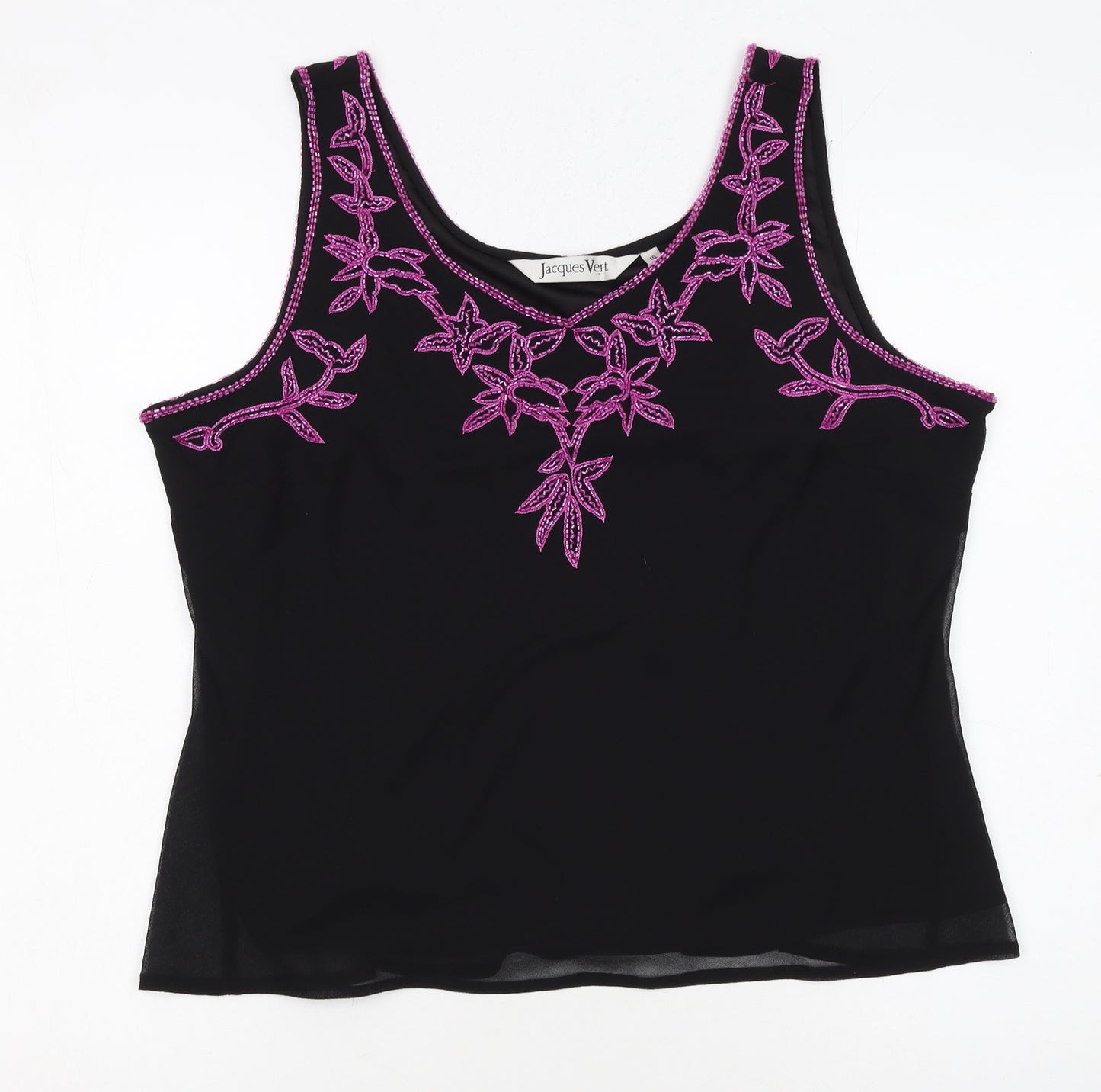 Jacques Vert Women Black Beaded Camisole Tank Top Size 16