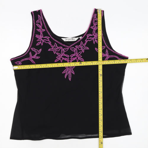Jacques Vert Women Black Beaded Camisole Tank Top Size 16