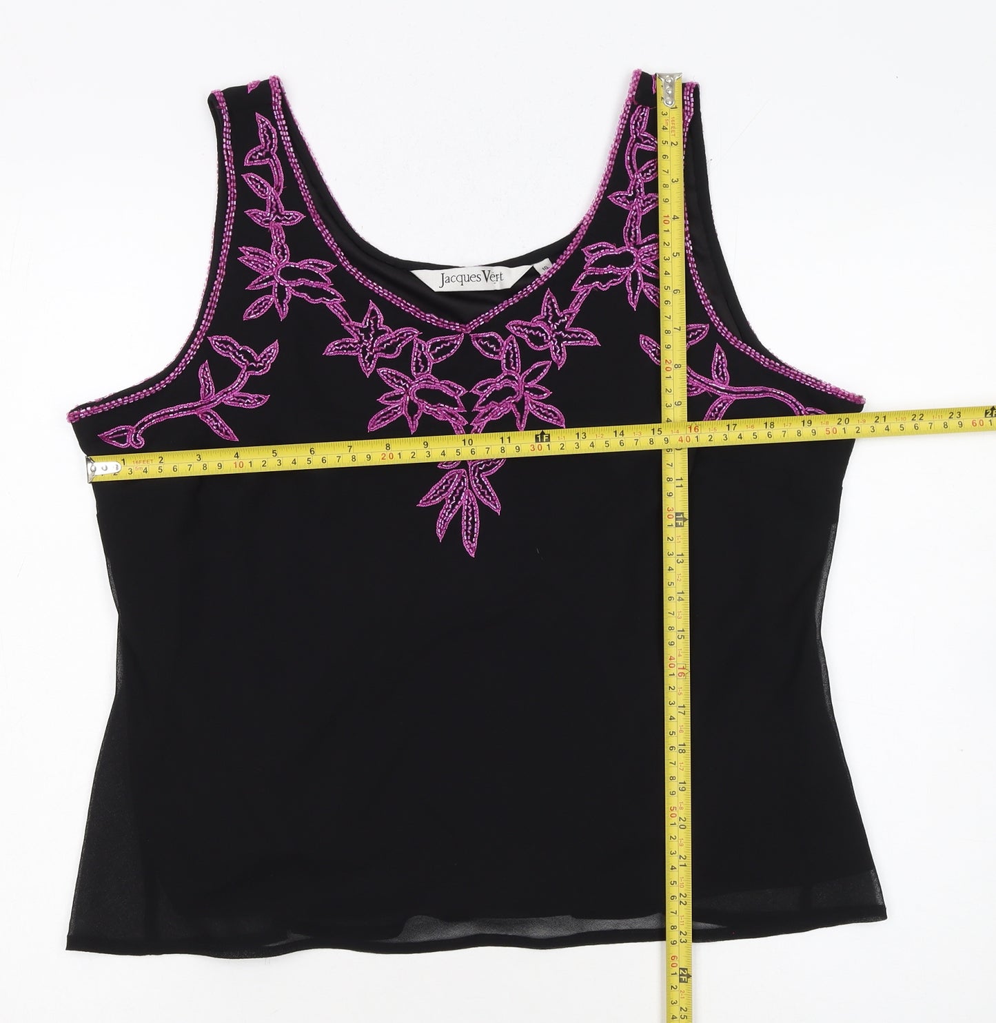 Jacques Vert Women Black Beaded Camisole Tank Top Size 16