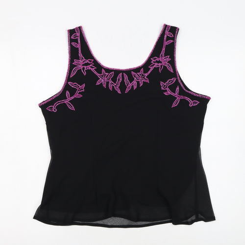 Jacques Vert Women Black Beaded Camisole Tank Top Size 16