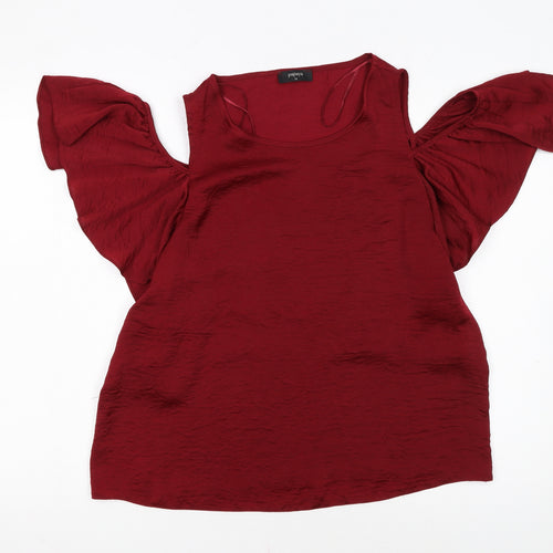 Papaya Womens Red Cold Shoulder Flutter Sleeve Blouse Size 14