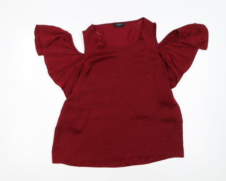 Papaya Womens Red Cold Shoulder Flutter Sleeve Blouse Size 14