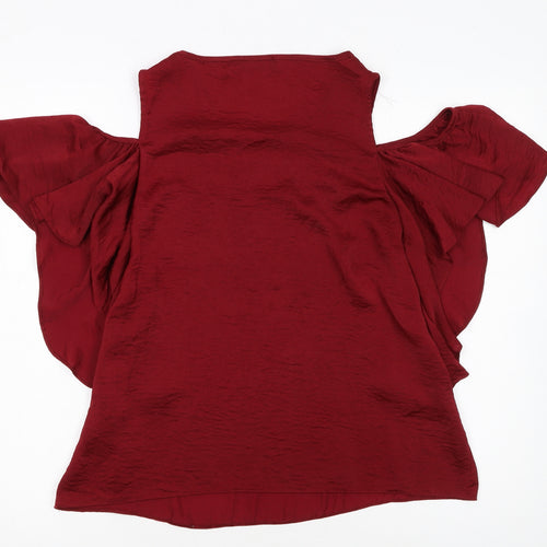 Papaya Womens Red Cold Shoulder Flutter Sleeve Blouse Size 14