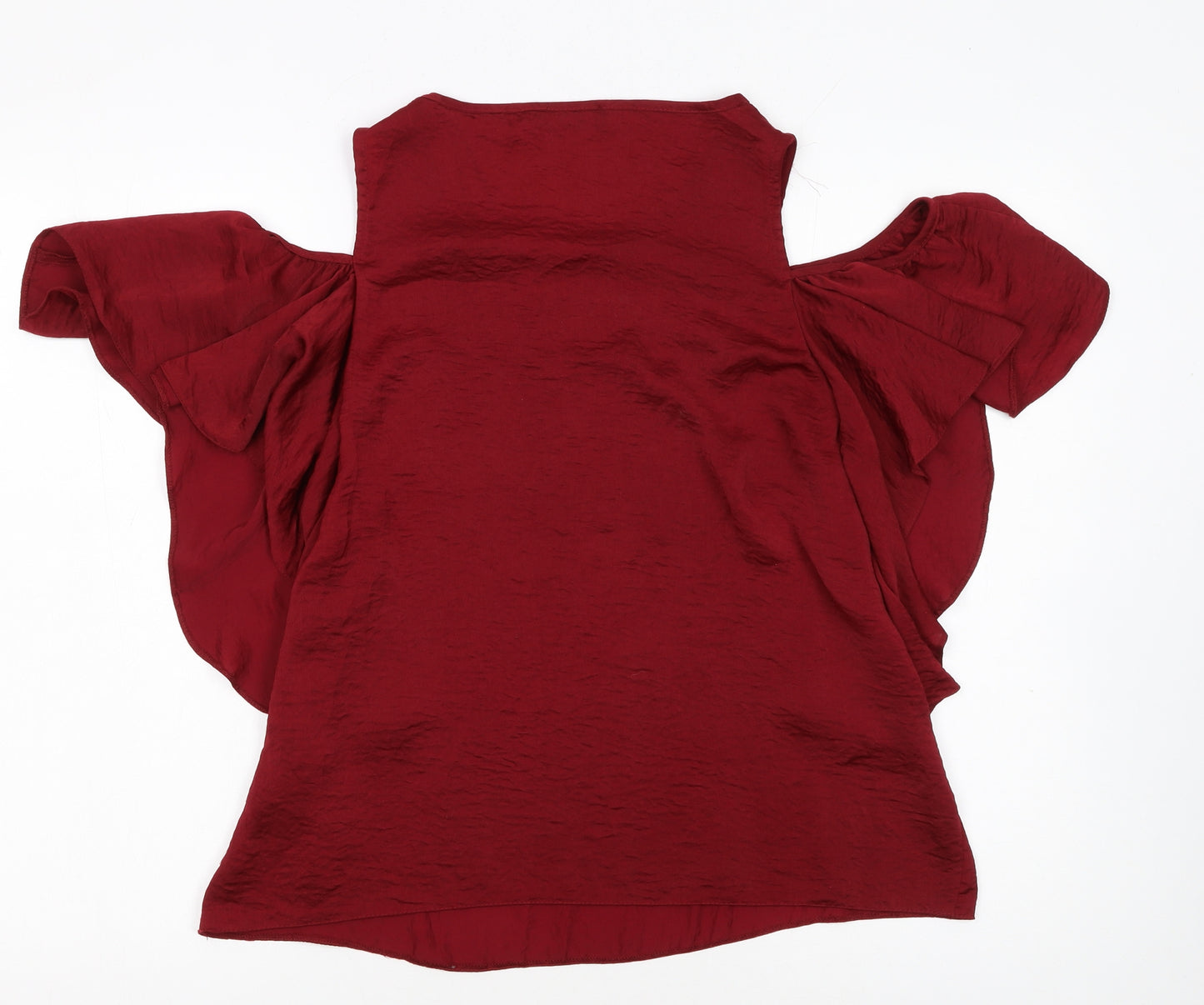 Papaya Womens Red Cold Shoulder Flutter Sleeve Blouse Size 14