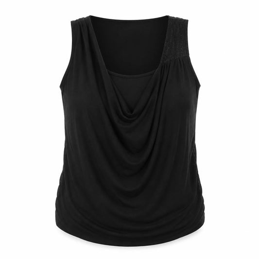 Front view of Et Vous Women's Black, size 14, Sleeveless Wrap Chiffon Blouse