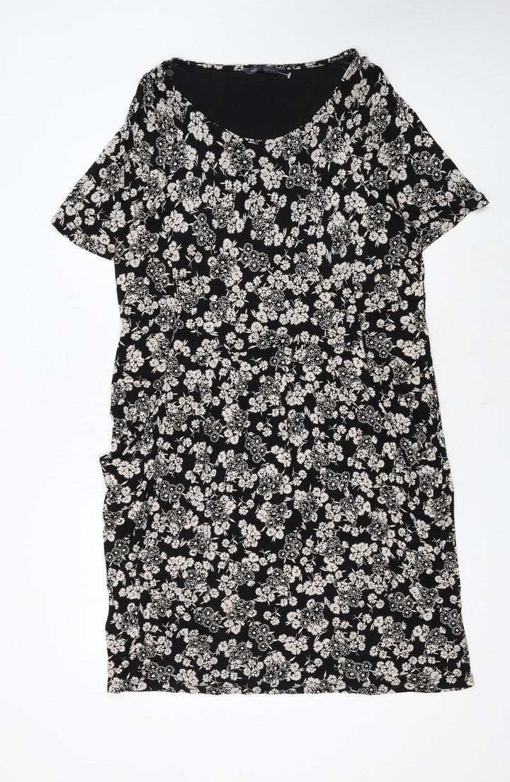 Marks and Spencer Women Black Floral Shift Knee Length Dress Size 18