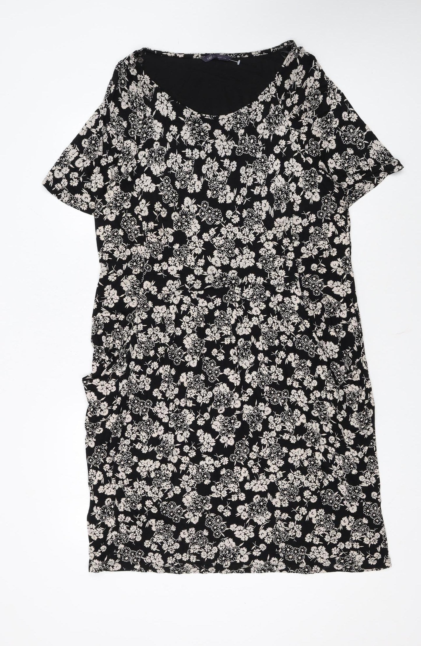 Marks and Spencer Women Black Floral Shift Knee Length Dress Size 18